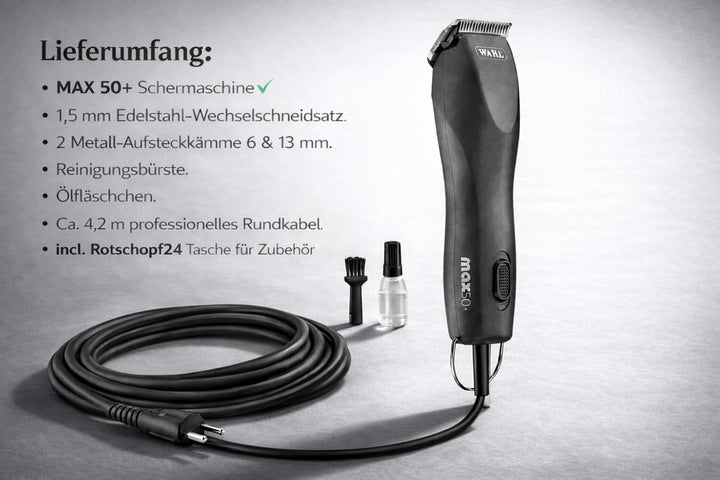 Rotschopf24 Edition: Profi Tierschermaschine mit Schneidsatz aus Metall. Stark + leise. Für fast all