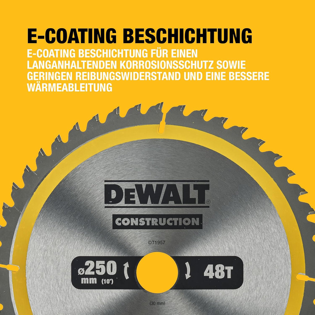 DEWALT Construction Kreissägeblatt DT1957 (für Stationärsägen, Sägeblatt-ø 250/30 mm, Schnittbreite: