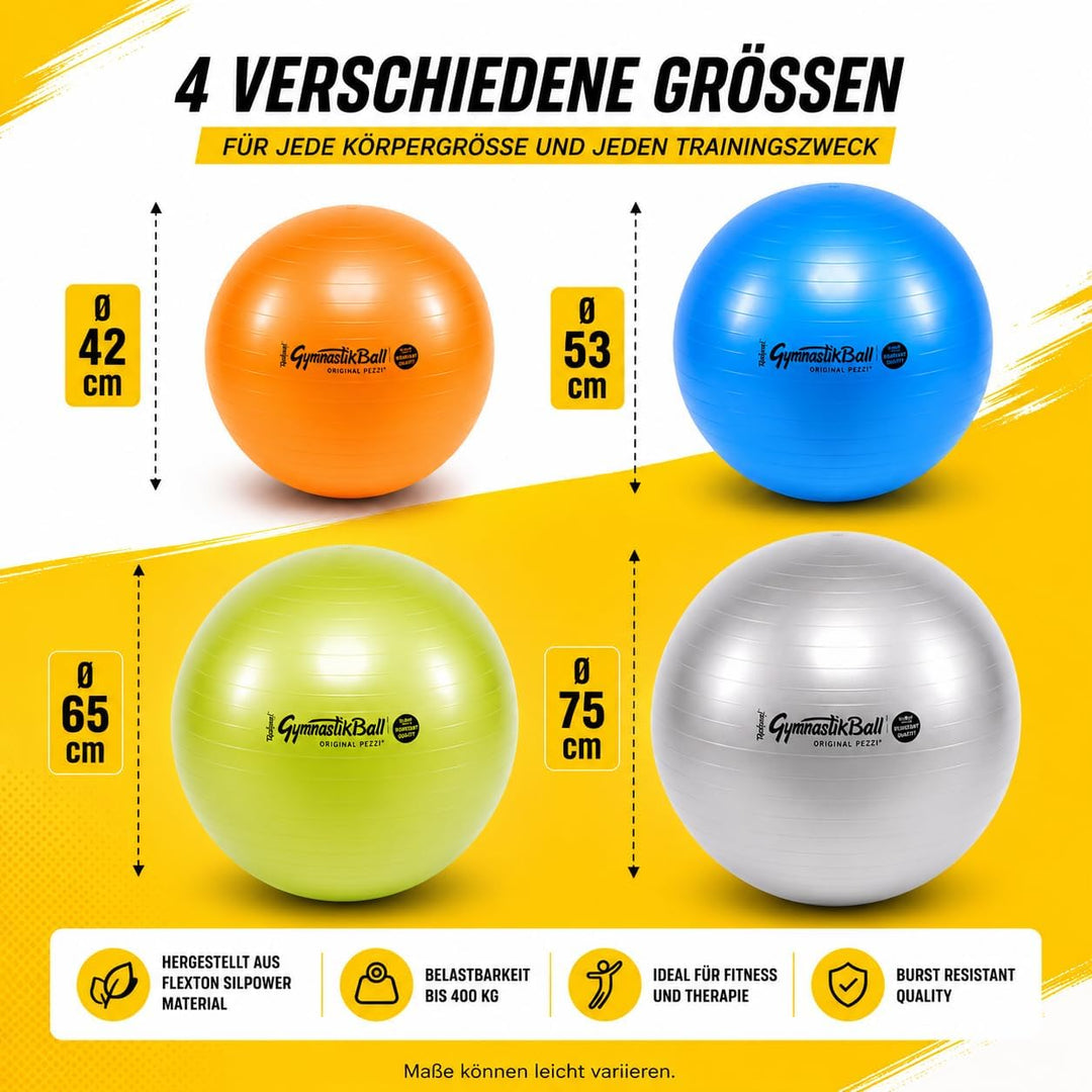 Original Pezzi Gymnastikball Maxafe Ø 42, 53, 65 &amp; 75cm in Allen Farben inkl. ATC Ballpumpe - bis 40