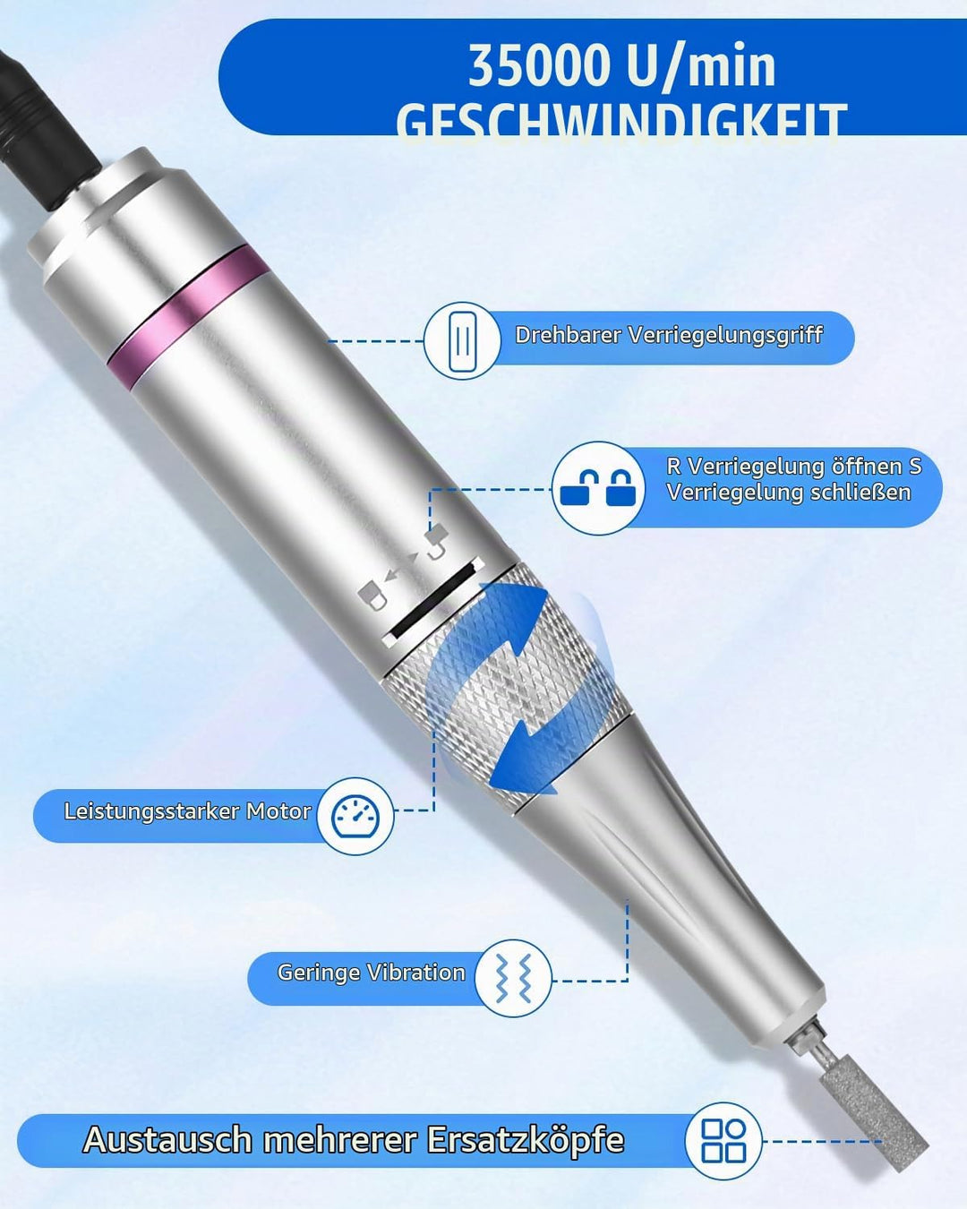 Elektrische Nagelfeile,Maniküre set Elektrisch,USB Aufladbare Nail Drill 35000 U min Fräser,mit LCD-