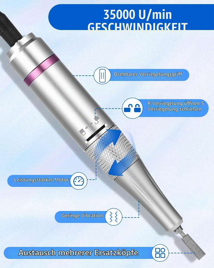 Elektrische Nagelfeile,Maniküre set Elektrisch,USB Aufladbare Nail Drill 35000 U min Fräser,mit LCD-