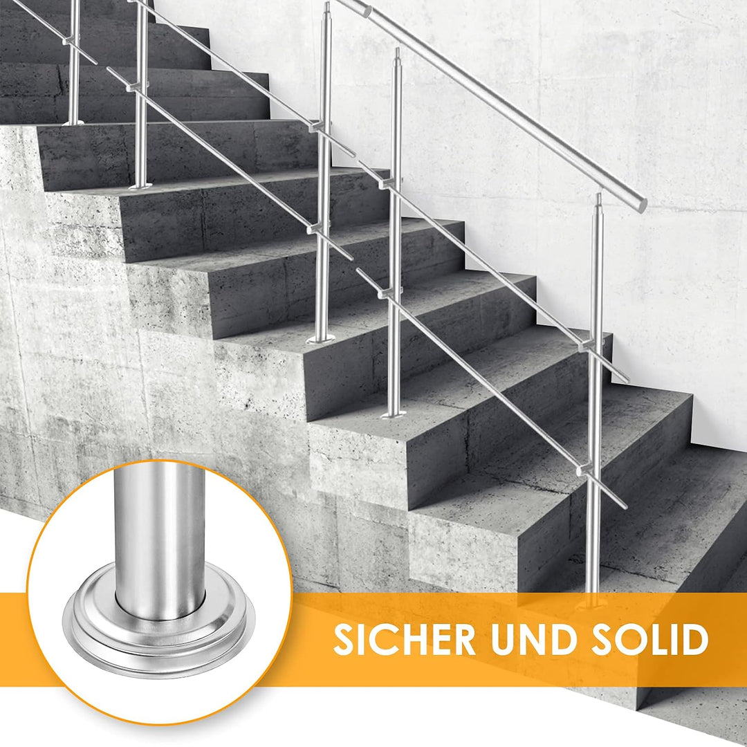 Daromigo 180cm Edelstahl Handlauf Geländer mit 2 Querstreben, Handlauf Winkelverstellbar, Ø 42mm Tre