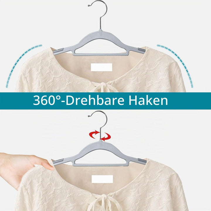 100 Stück Kleiderbügel, Rutschfester Kunststoffbügel, Platzsparender Bügel, 360° Drehbarer Haken, Di