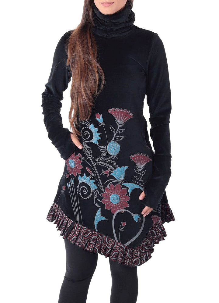 Kleid aus Samt mit Kragen dr20, Schwarz
