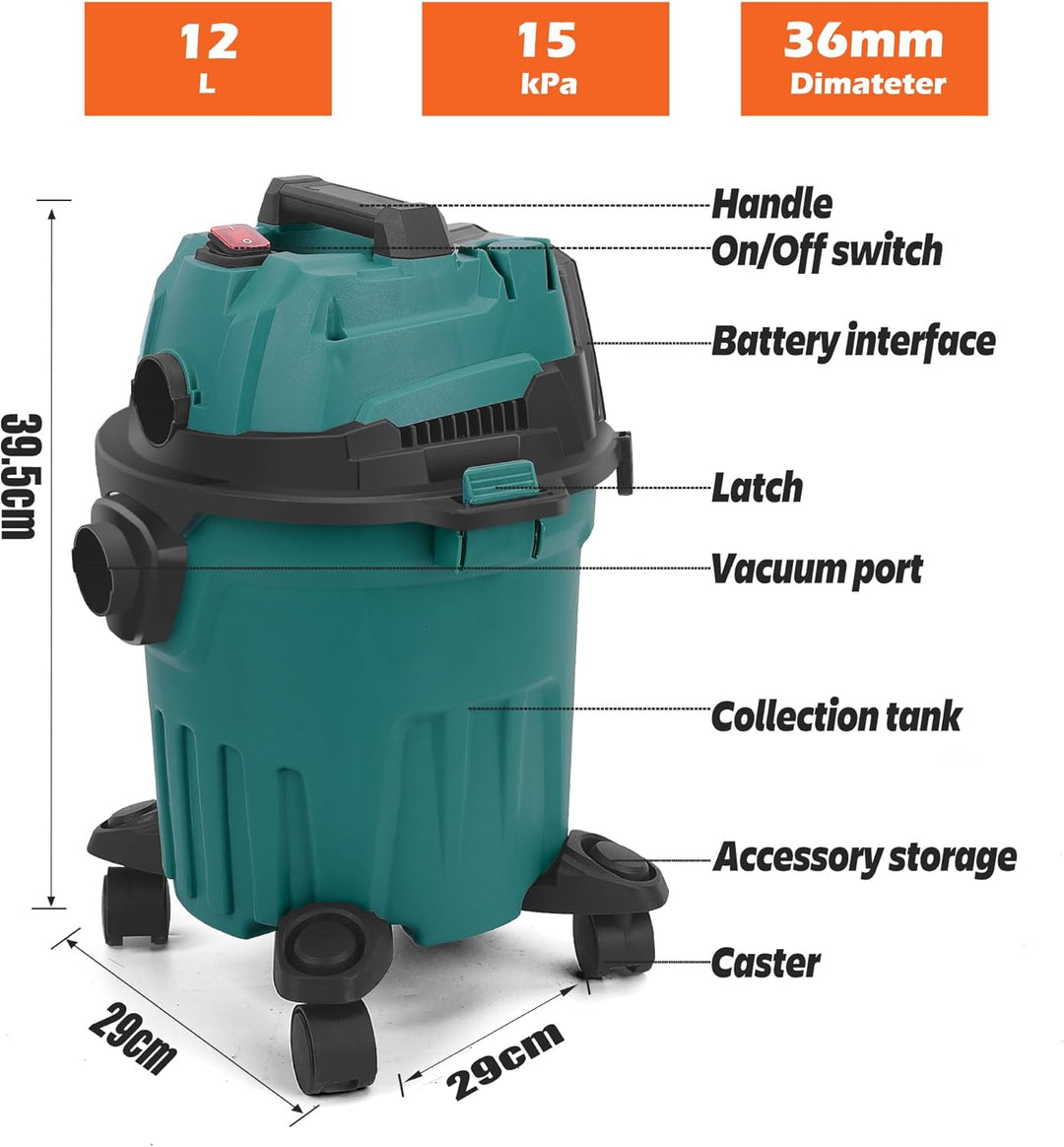 12 Liter Akku-Handstaubsauger mit 180W Bürstenlosem Motor Kompatibel mit Makita 18V Akku für Haushal