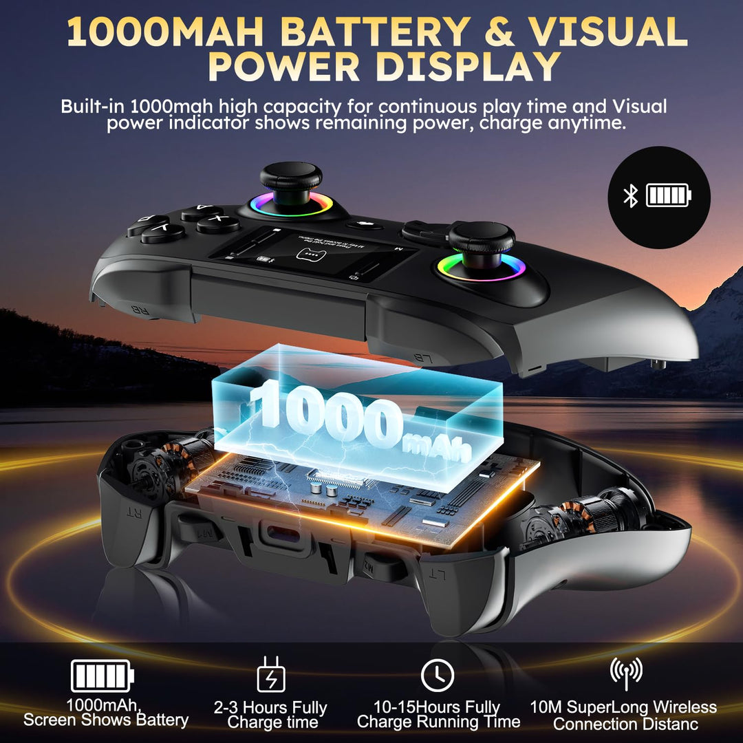 Interactive Screen Wireless Gaming Controller, Compatible with PC/PS4/Switch/Android/iOS, 4 Programm