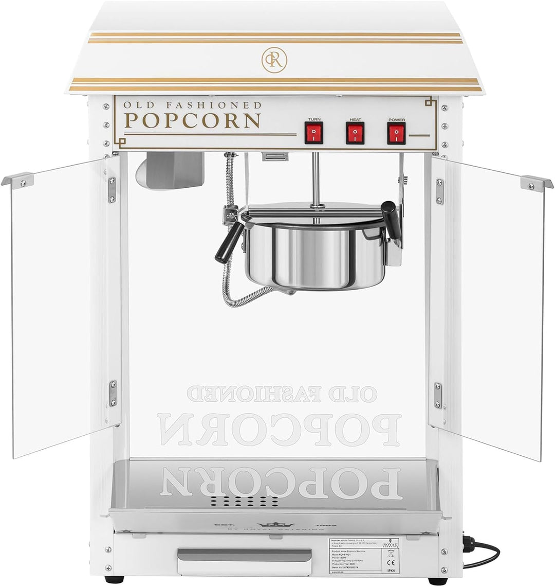 Royal Catering RCPS-WG1 Retro Popcornmaschine Popcornmaker Popcornautomat 1600 W 5 kg/h golden & wei