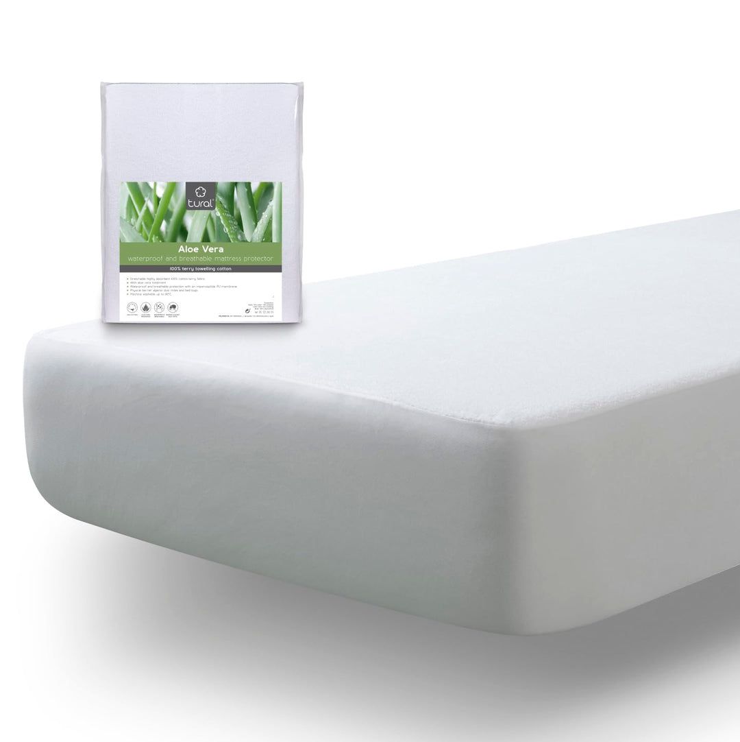 Tural Matratzenschoner Wasserdicht Aloe Vera | Spannbettlaken Passform | Frottee Baumwolle Weiss | 8