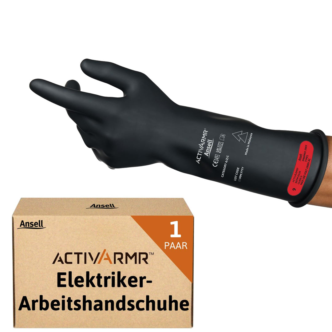 Ansell ActivArmr Elektriker-Schutzhandschuhe, Elektroschutz Klass 0 (1000V), Elektrisch Isolierende