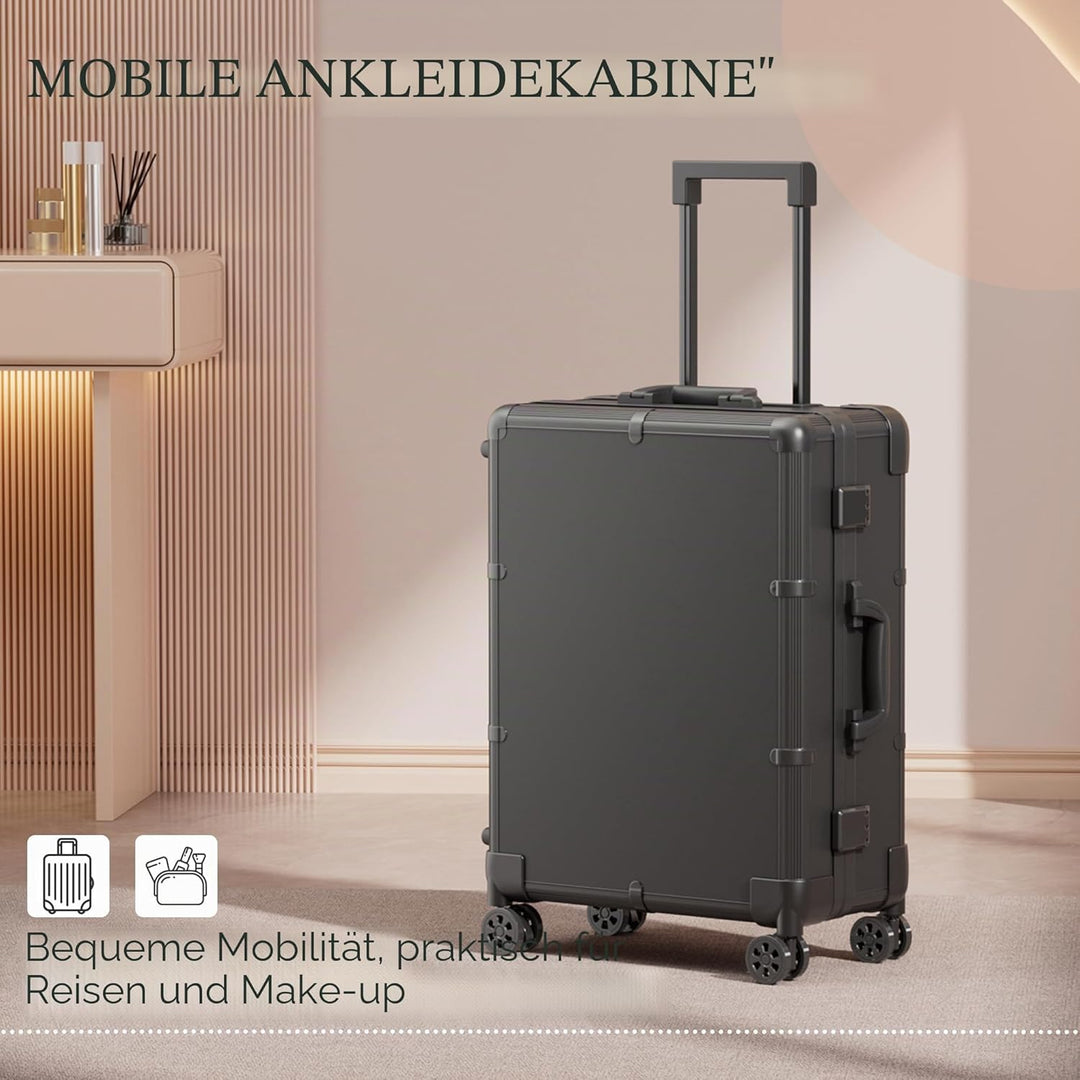 Make-up-Koffer mit Rollen aus Aluminium, grosser Spiegel mit 6 Glühbirnen, Organisation von Kosmetik