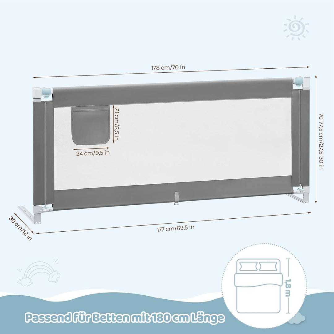 WOLTU Bettgitter, 180 cm Bettschutzgitter für Kinder Baby, Rausfallschutz Bett Kinderbett Elternbett