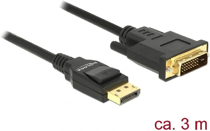Delock Kabel DisplayPort 1.2 Stecker > DVI 24+1 Stecker Passiv 4K 30 Hz 3 m schwarz 3,0 m, 3,0 m