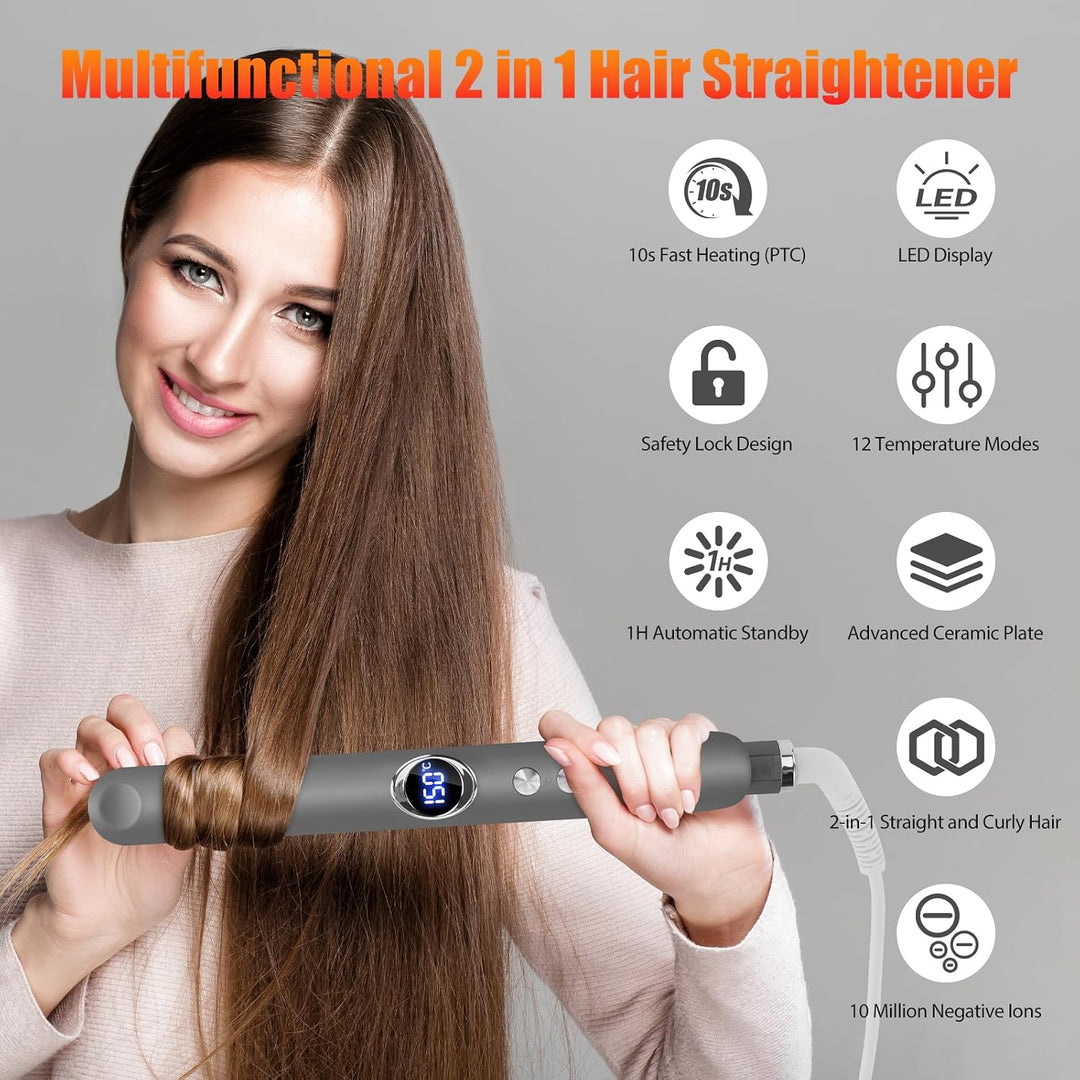 BESTBOMG 2 in 1 Haarglätter Glätteisen Locken und Glätten mit LED-Display, Keramikplatte Schnellaufh