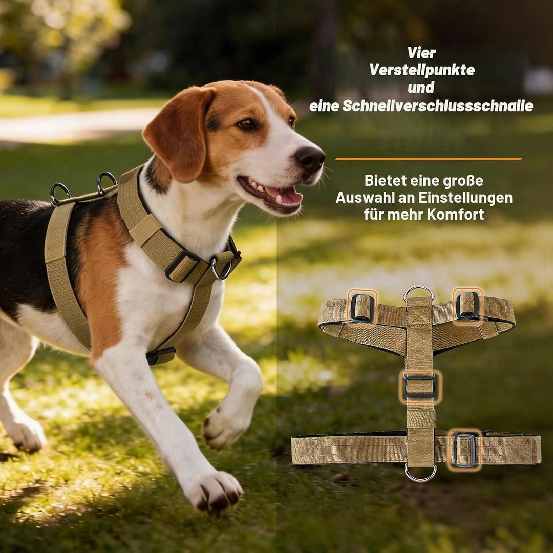 Hundegeschirr Mittelgrosse Grosse Hunde, Anti Zug Brustgeschirr Verstellbar mit Front Clip, Taktisch