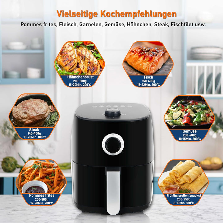 Home Trends® Mini-Heissluftfritteuse mit programmierbarer Temperaturregelung 1400 Watt 30 Minuten Ti