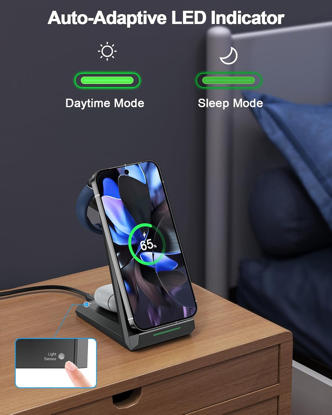 NANAMI induktive Ladestation für Google Pixel Watch 3/2/Fitbit Versa 4/3, 3 in 1 Wireless Charger fü