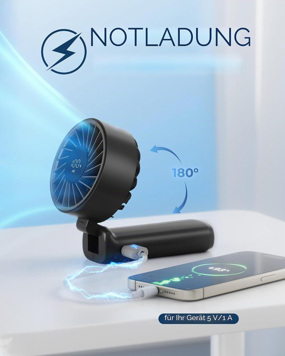 Peiyuu Handventilator, Tragbarer Mini Ventilator mit 4000 mAh, LED-Display Handventilator mit 6 Gesc