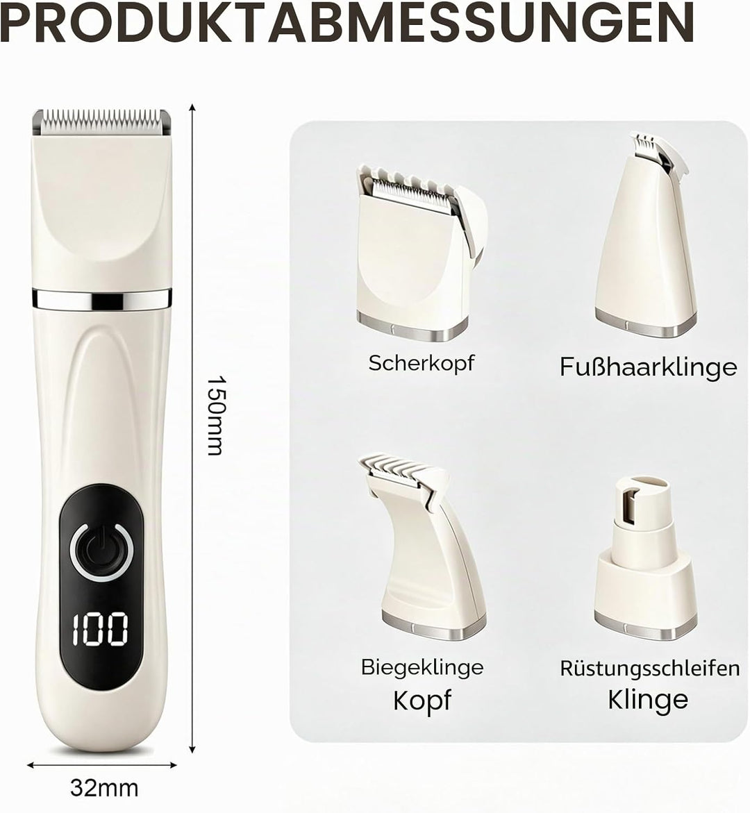 Colexy 4 in 1 Hundeschermaschine Set, Leise Pfotentrimmer für Hunde mit 4 Schneidköpfen, Kabellos Sc