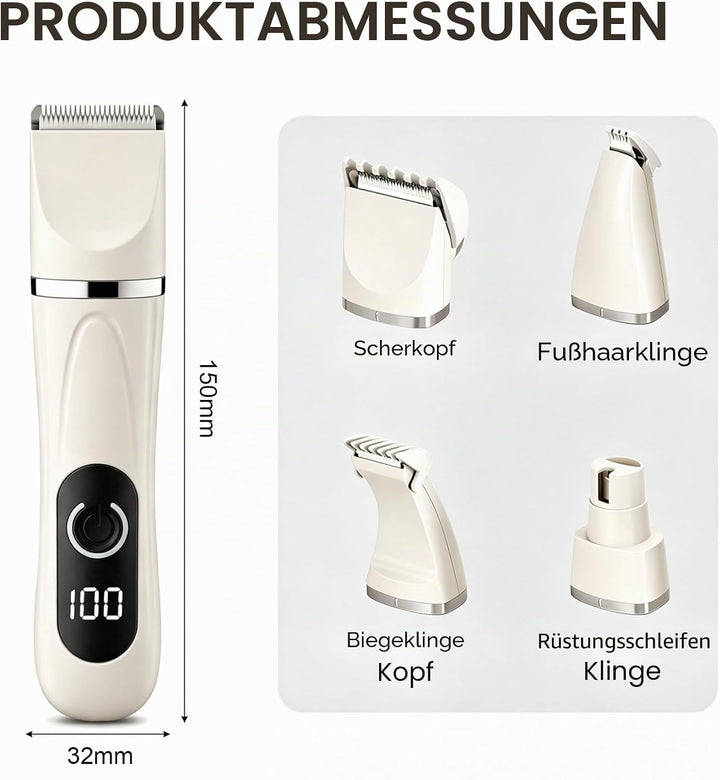 Colexy 4 in 1 Hundeschermaschine Set, Leise Pfotentrimmer für Hunde mit 4 Schneidköpfen, Kabellos Sc