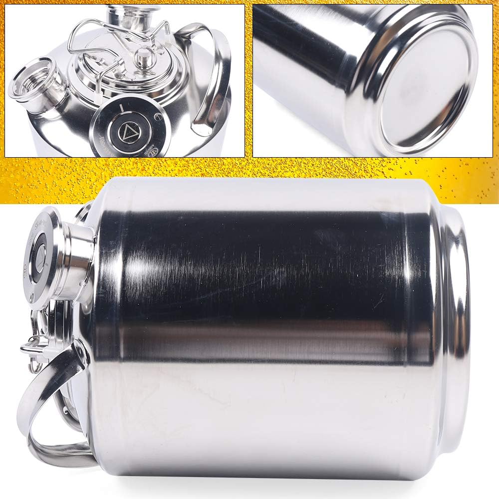 JINPRDAMZ 10L Reinigungsbehälter aus Edelstahl, Silber Bier Reinigungsfass mit 3 Kopf Reinigungsbehä