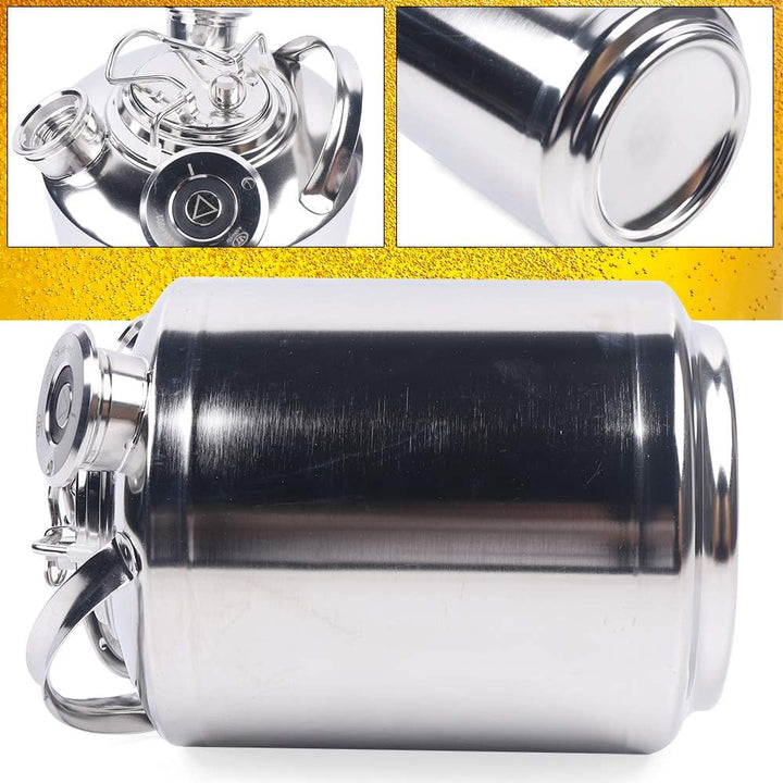JINPRDAMZ 10L Reinigungsbehälter aus Edelstahl, Silber Bier Reinigungsfass mit 3 Kopf Reinigungsbehä