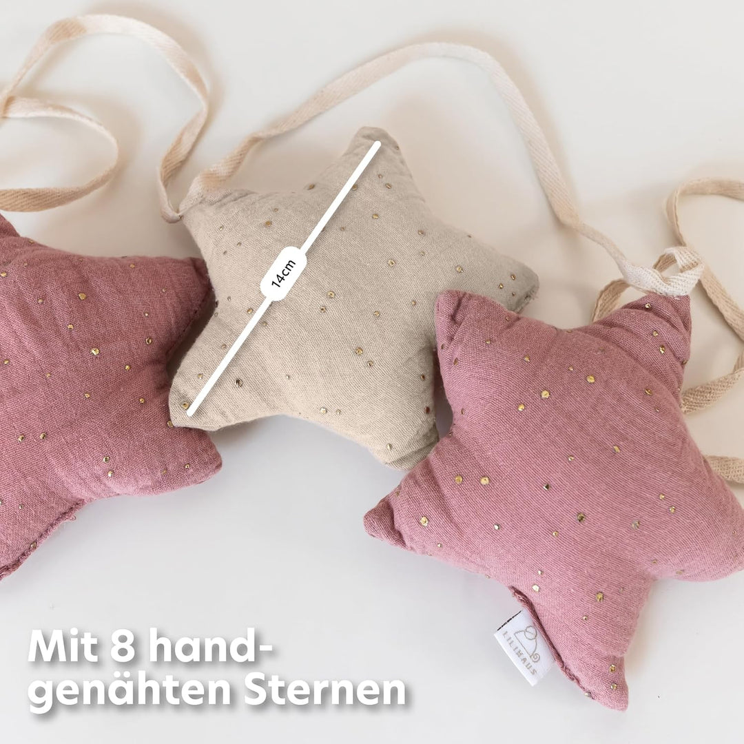 LILIMAUS Sternen Wimpelkette Stoff - Mit Goldapplikation in 12 Farben - 100% Baumwolle Handmade - Mu
