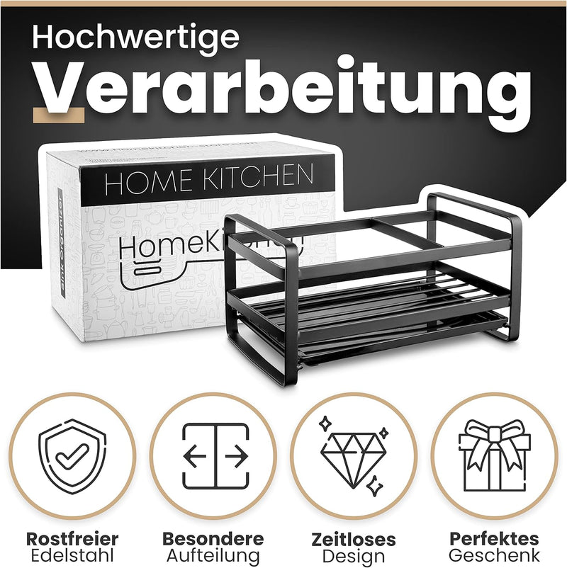 HomeKitchen® Premium Spülbecken Organizer aus rostfreiem Edelstahl für Aufbewahrung von Küchenutensi