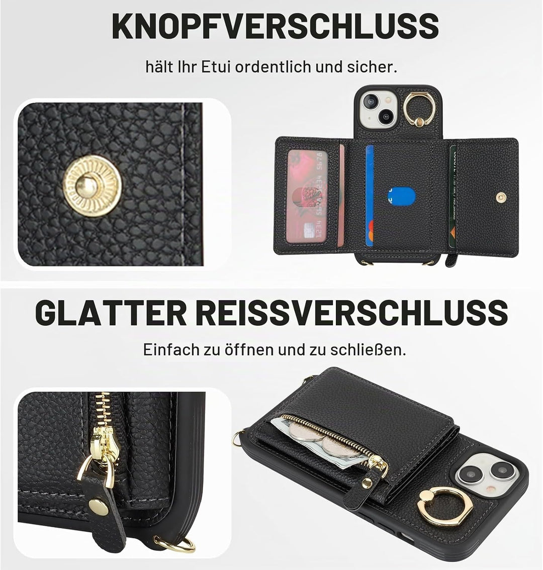 ELTEKER Handyhülle für iPhone 13 Mini Hülle mit Band Kartenfach Ringhalterung Geldbörse,Leder Klapph
