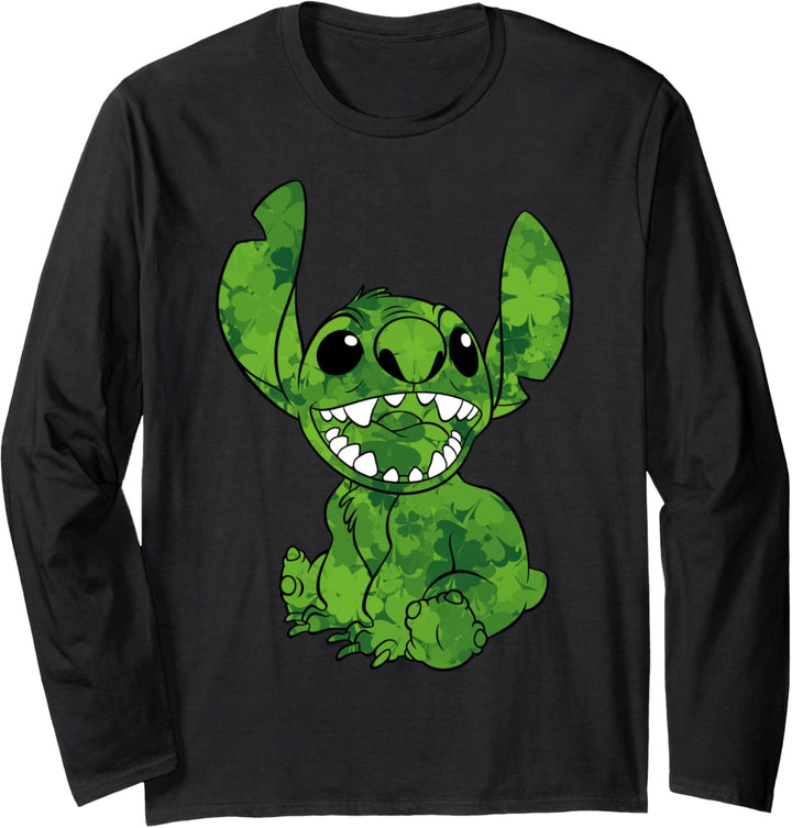 Disney Lilo & Stitch St. Patrick's Tag Stitch Clover Fill Langarmshirt