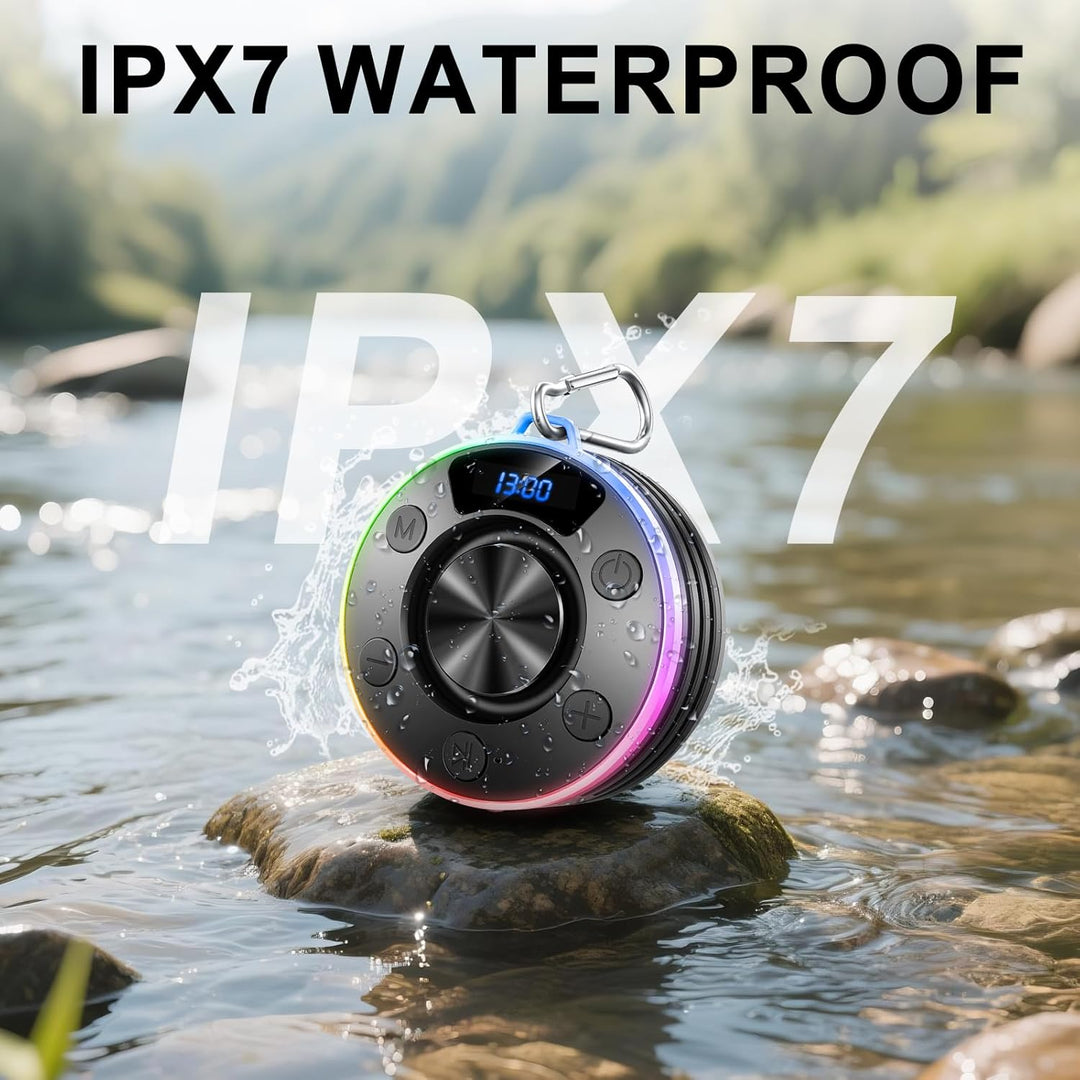 Wasserdichter Bluetooth Duschlautsprecher mit Zeitanzeige, IPX7 Waterproof Shower Speaker, Starker B