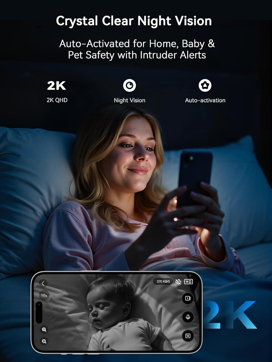 Outinput 2K Plug-in Mini Überwachungskamera Innen, WLAN Indoor Kamera mit IR-Nachtsicht, Hundekamera