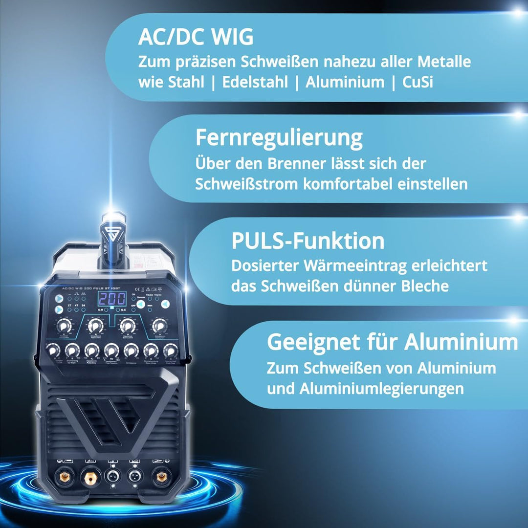 STAHLWERK AC/DC WIG 200 Puls ST Schweissgerät mit 200 Ampere WIG MMA viele Schweissparameter einstel
