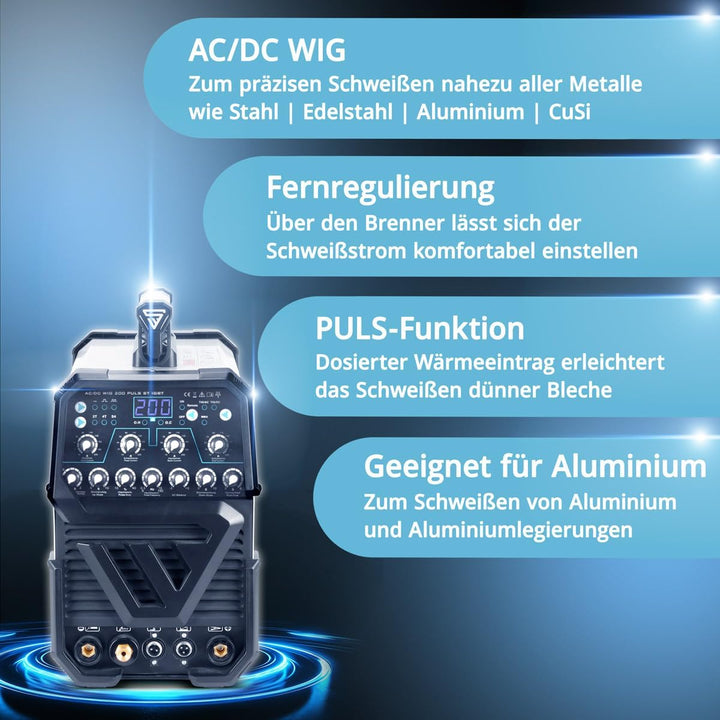 STAHLWERK AC/DC WIG 200 Puls ST Schweissgerät mit 200 Ampere WIG MMA viele Schweissparameter einstel