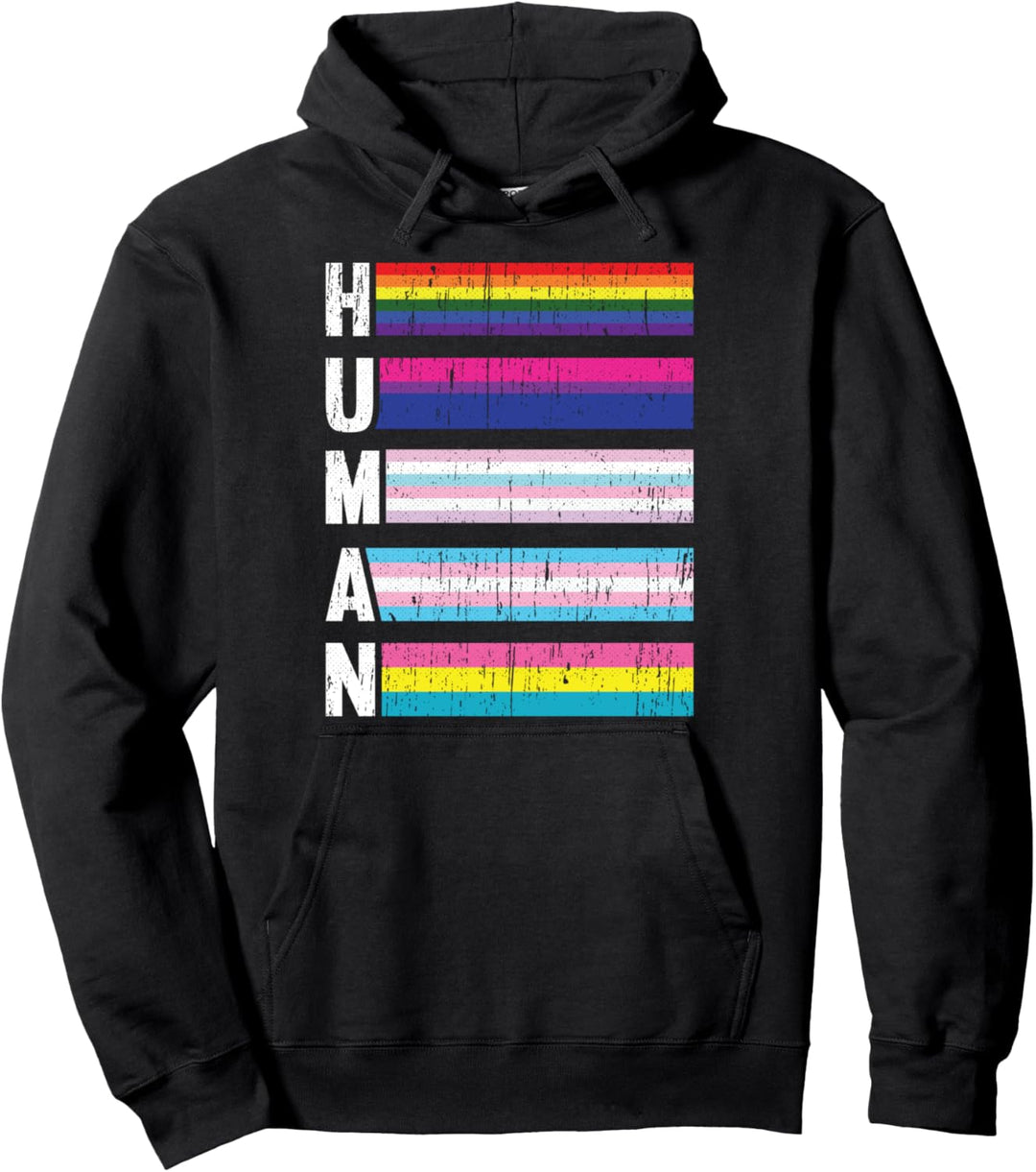 Human LGBT-Q Pride Flag Gay Bi Intersexual Trans Pansexual Pullover Hoodie