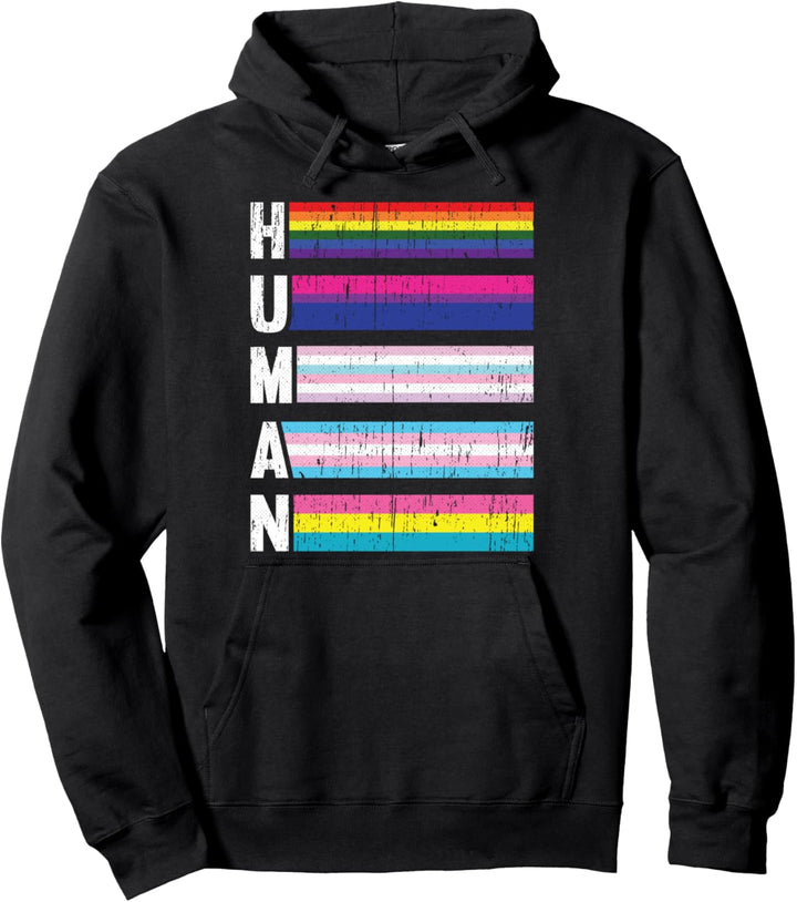 Human LGBT-Q Pride Flag Gay Bi Intersexual Trans Pansexual Pullover Hoodie