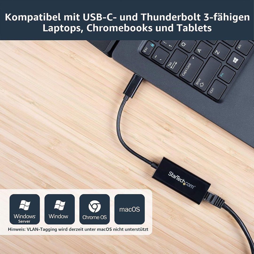 StarTech.com USB-C auf Gigabit Ethernet Adapter - Schwarz - Thunderbolt 3 kompatibel - Windows & Mac