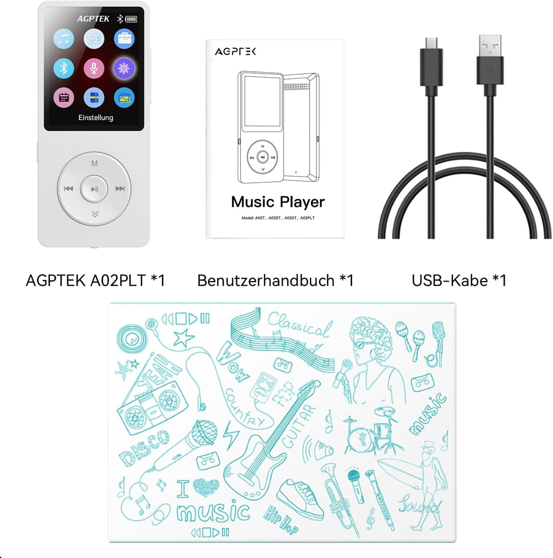 AGPTEK 64GB MP3 Player Bluetooth 5.3 mit Lautsprecher, 40 Stunden Akkulaufzeit Kleiner und klassisch
