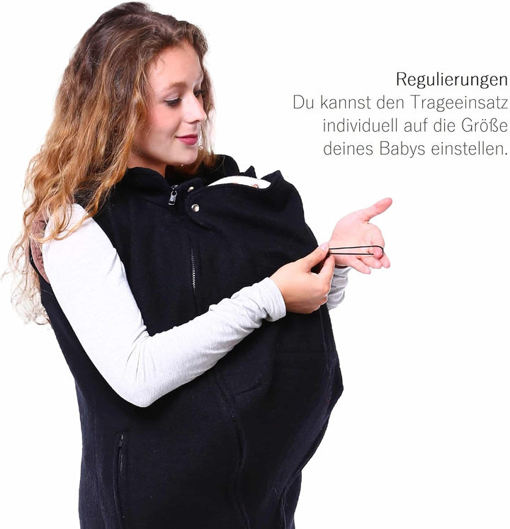 Viva la Mama - Trageweste aus Wollwalk Umstandsweste Wollweste zum Babytragen - PEVE S Schwarz, S Sc