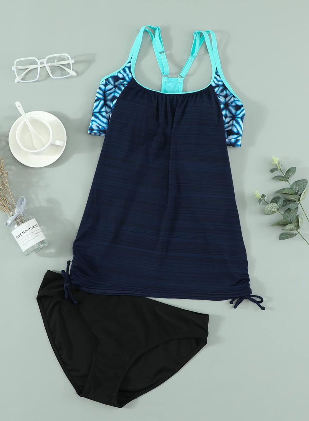 Aleumdr Tankini Damen bauchweg Bademode Set zweiteilig Push up mit Einstellbarer Bikinislip Tankini