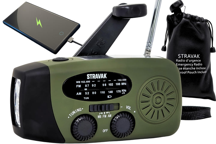 Solarbetriebenes Survival-Radio mit Handkurbel und leistungsstarker LED-Taschenlampe, 2000 mAh USB-C