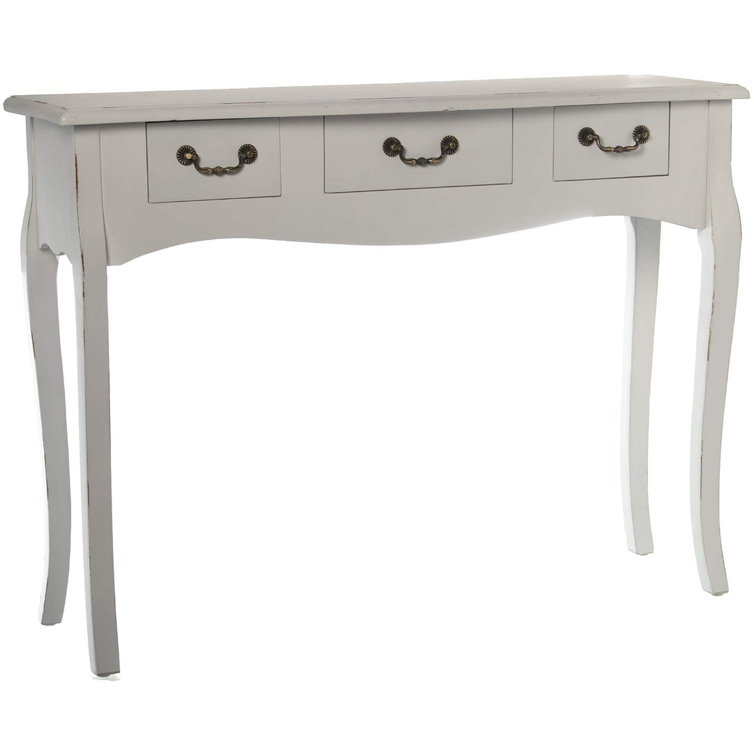 DRW Couchtisch mit 3 Schubladen aus Holz in antikweiss 105 x 33 x 80 cm, 105x33x80cm