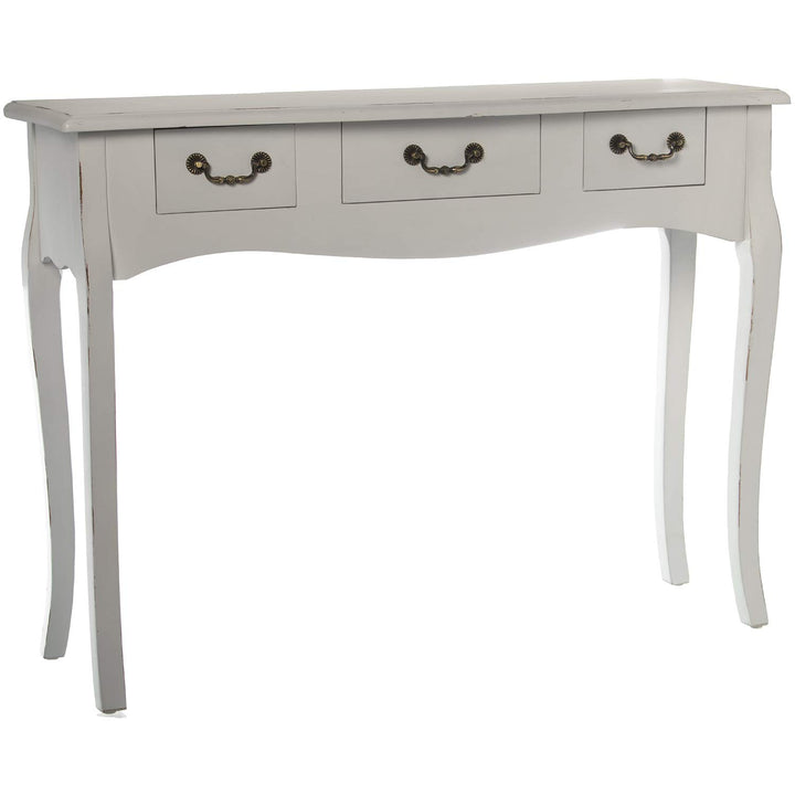 DRW Couchtisch mit 3 Schubladen aus Holz in antikweiss 105 x 33 x 80 cm, 105x33x80cm
