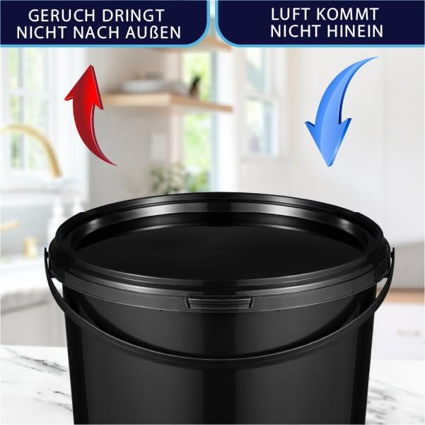 BenBow Eimer mit Deckel 10l schwarz 3X 10 Liter - lebensmittelecht, stabil, luftdicht, auslaufsicher