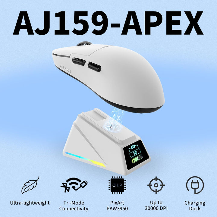 AJAZZ AJ159 APEX Wireless Gaming Mouse with RGB Magnetic Charging Base, Lightweight 56 Gram Design,