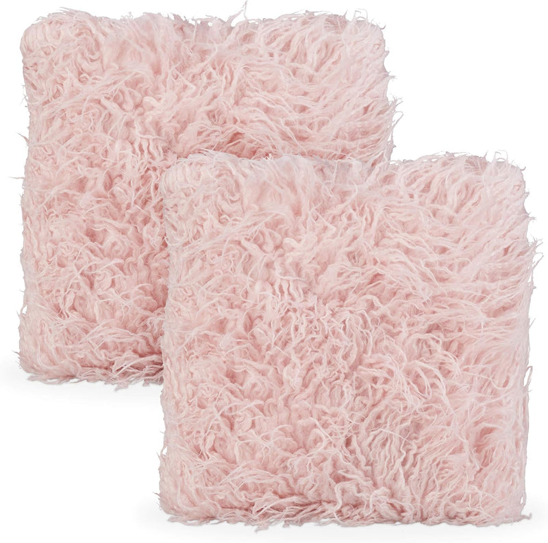 Relaxdays Flauschige Kissen 2er Set, mit Füllung, kuschelweich, Fluffy Zottel Bezug, Plüsch Zierkiss