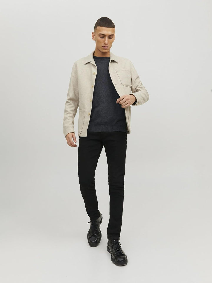 JACK &amp; JONES Male Strickpullover mit Rundhals Einfarbig Strickpullover mit Rundhals Dark Grey Melang
