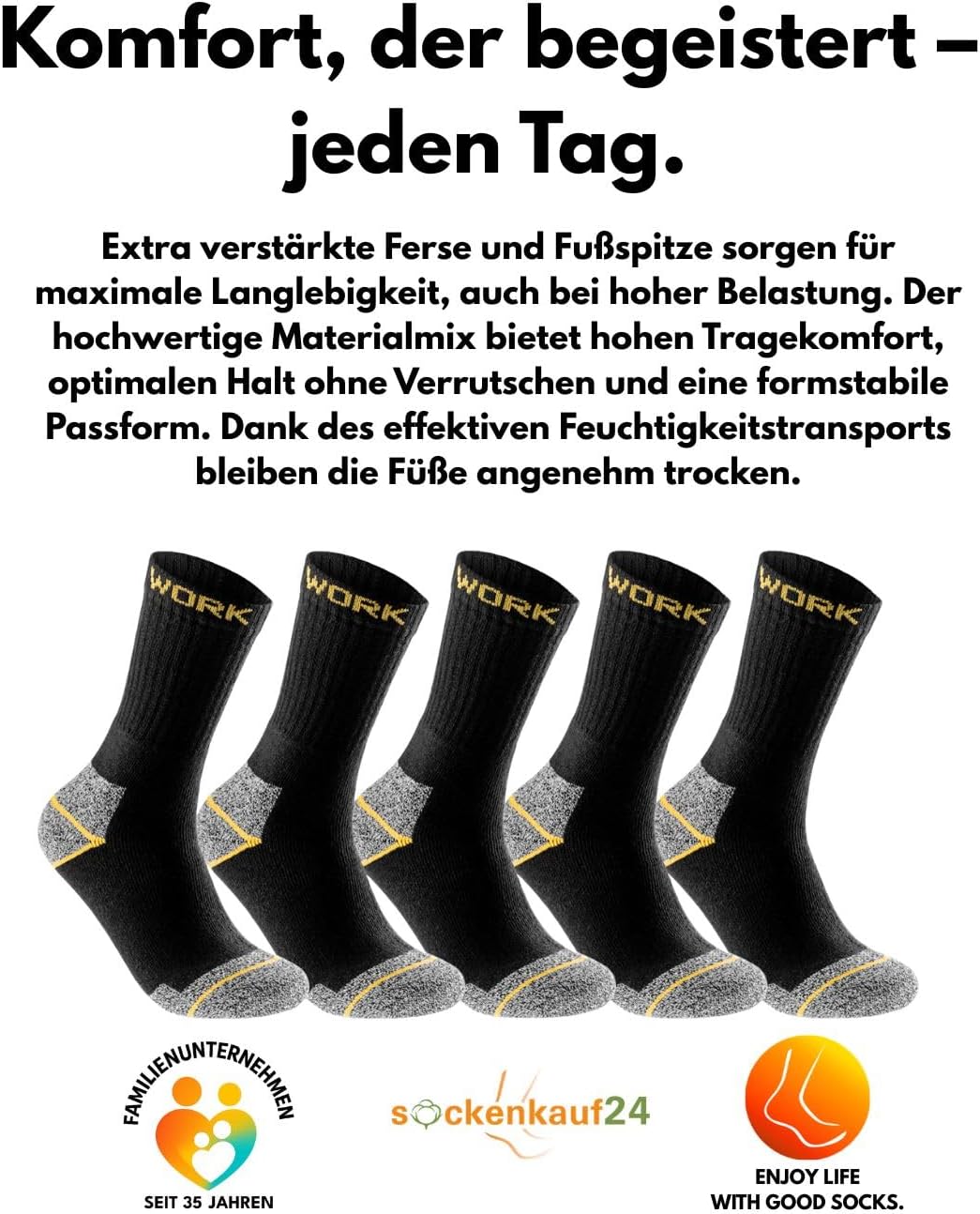 Herren Arbeitssocken (10 oder 20 Paar) WORK Socken Baumwolle 39-42 10 Paar | Schwarz/Grau Meliert, 3