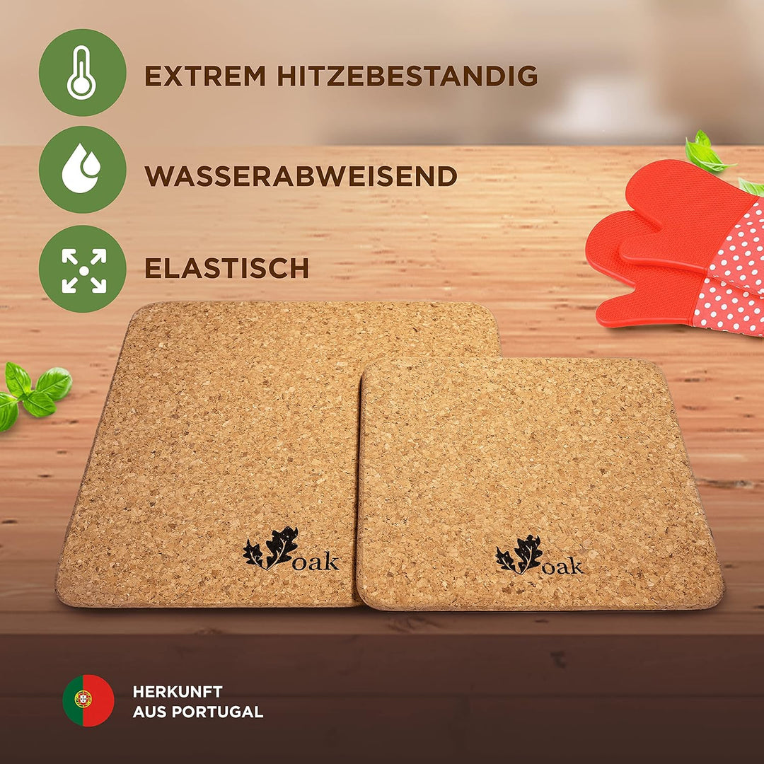 Voak® Topfuntersetzer Korkuntersetzer Set | 4 eckige Kork Untersetzer | 100% Natur Kork Made in Port