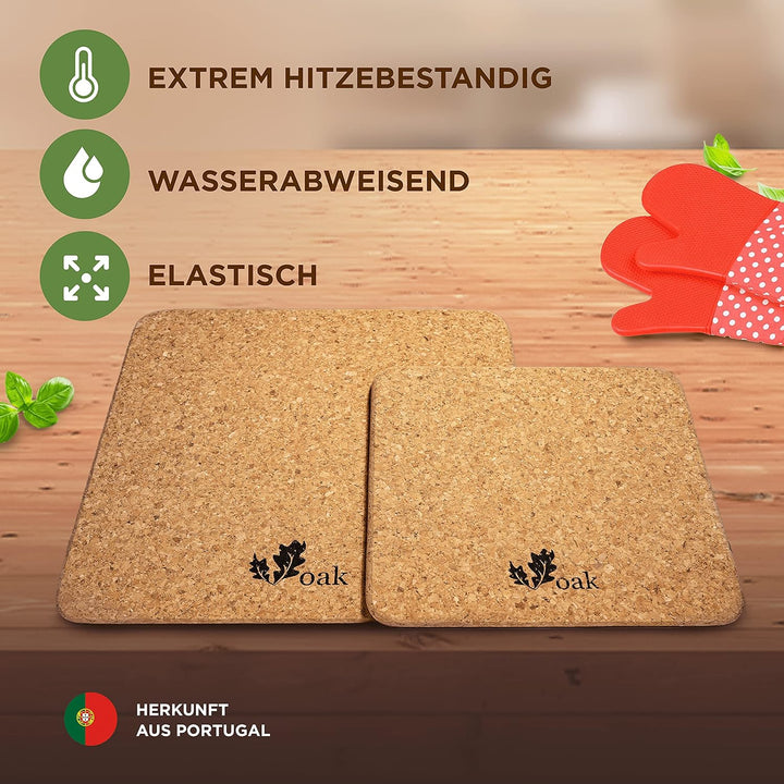 Voak® Topfuntersetzer Korkuntersetzer Set | 4 eckige Kork Untersetzer | 100% Natur Kork Made in Port