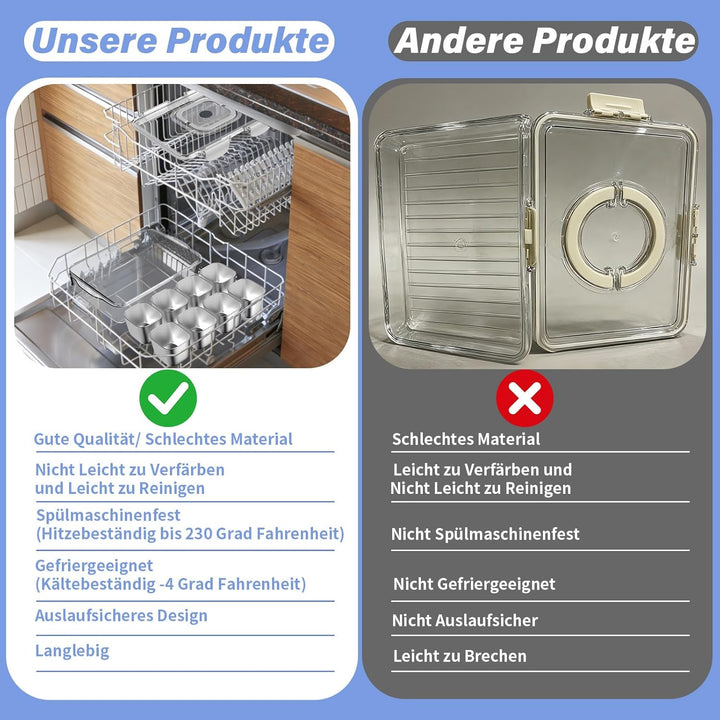 Snackbox Edelstahl mit 8 Fächern, 2 Stück Tragbar & Auslaufsicher Snackteller mit Deckel für Snacks,